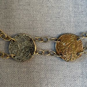 Vintage stamped coin chain belt; circa 1973